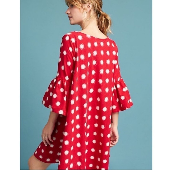 NWT Anthropologie Norblack Norwhite Polka Dot Bell-Sleeve Dress in Red Sz XS/S - Picture 4 of 13